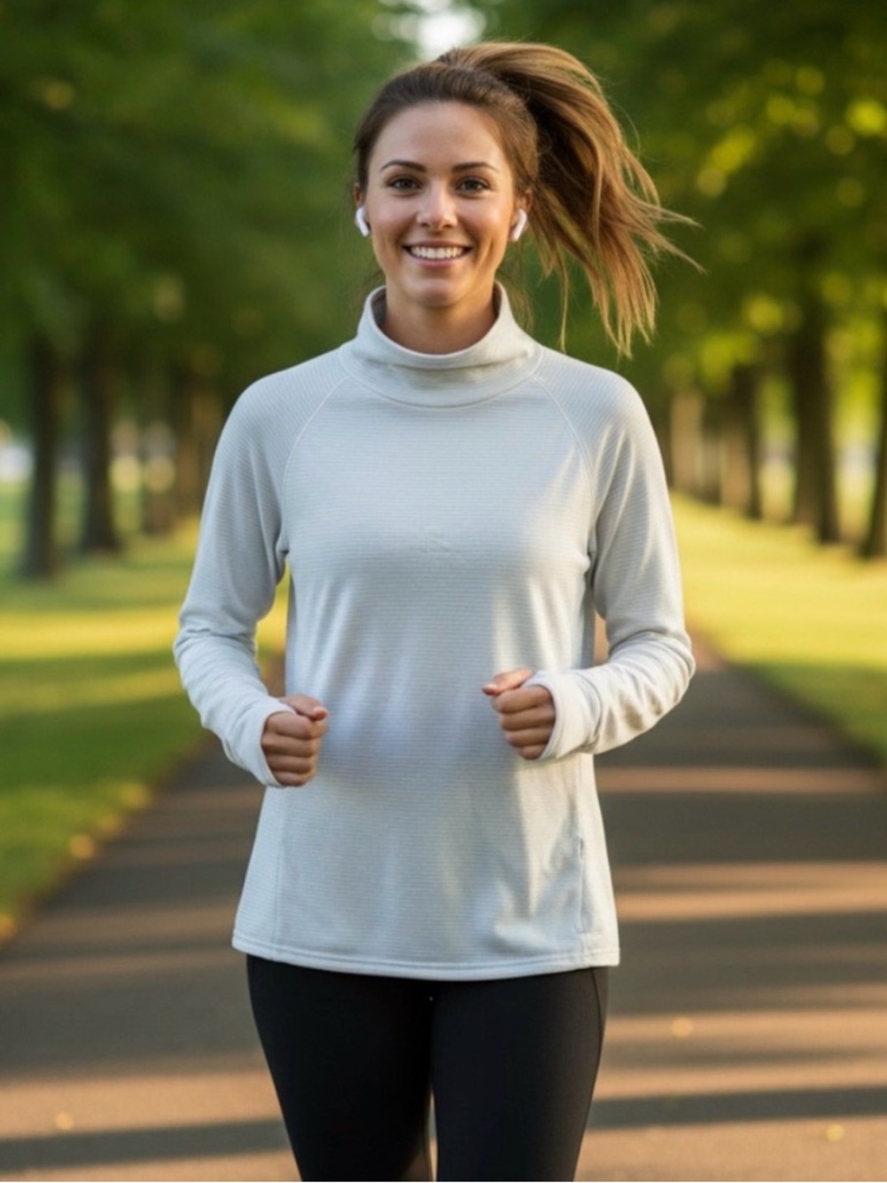 Spyder Active Textured Ribbed Funnel Neck Pullover - Large - Cream / Ivory White